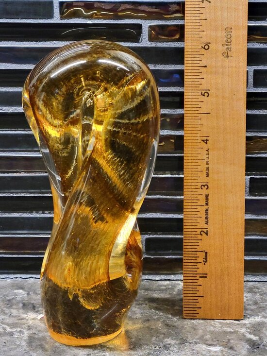 Vintage Murano Style Amber Glass Studio Art Twisted Sculpture 6" Hand Blown MCM - Picture 9 of 11